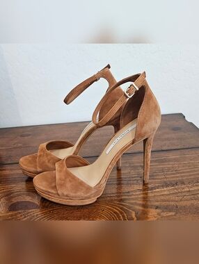 Gianni Bini Tan Suede Ankle-Strap High Heel Sandals Stiletto Women's Size 10 New